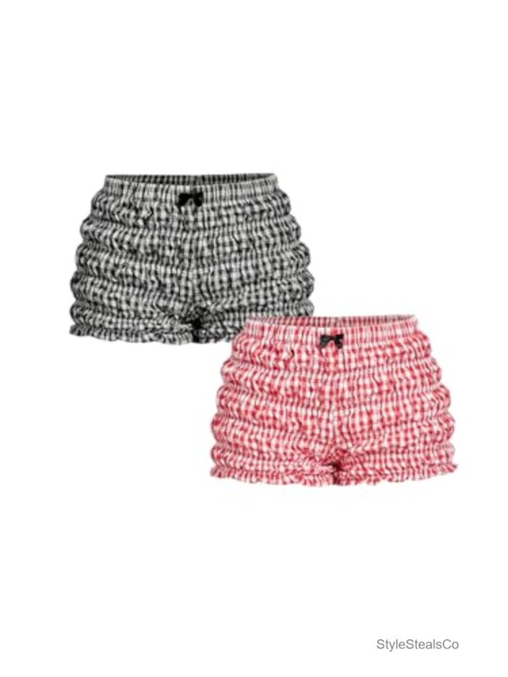 Women's Plaid Gingham Ruffle Hem Mini Shorts 2 Pack Elastic Waist